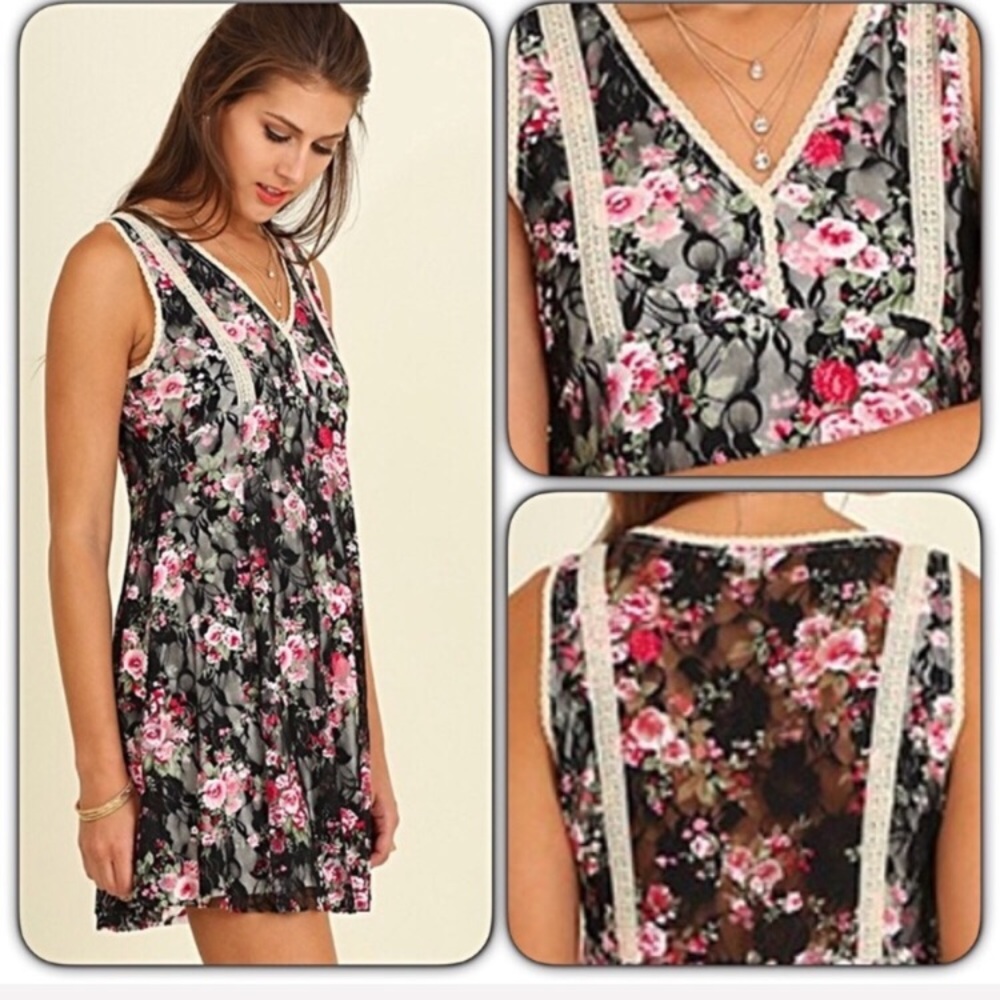 Boho Floral Lace Sleevless Dress SM